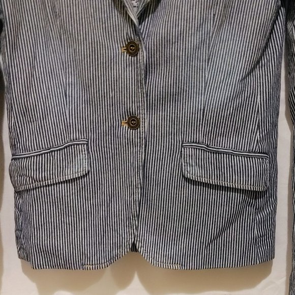 L.O.G.G. By H & M - Blazer Blue and White Stripes  with Revers Collar Pre Owned - Picture 6 of 11